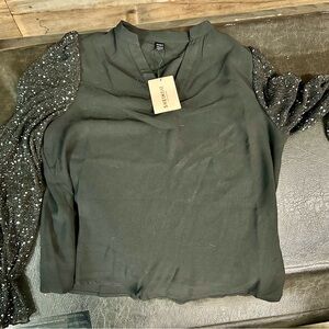 NEW  SHEIN Black Top with Glitter Sleeves fits like medium